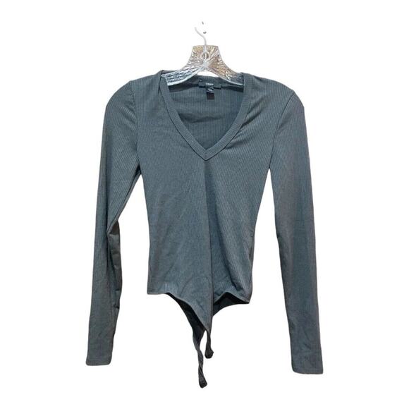 Drew Bodysuit Women Small Gray Ribbed V Neck Long Sleeve - Picture 1 of 3